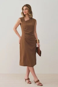Vestido Midi Regata Decote Assimétrico Franzidos