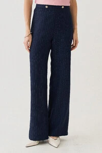 Pantalona Slim Risca de Giz Botões Gold