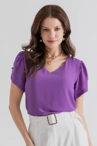 Blusa manga aberta botão forrado