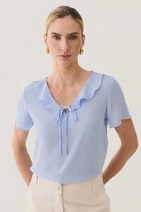 Blusa Decote V Babado Laço