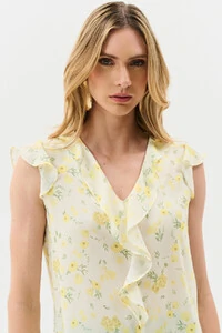 Regata Floral Decote V Ombro Babados