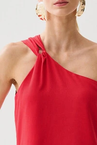 Conjunto de Blusa Regata Assimétrica Um Ombro Só Torcido e Calça Reta