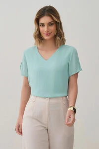 Blusa Dupla Manga Transpassada Abertura Decote V