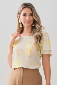 Blusa Folhagem Manga Dupla