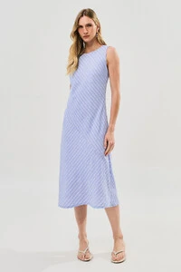 Vestido Midi Regata Assimétrica Listrado Um Ombro Torcido