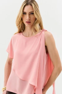Blusa Assimétrica Dupla Transpassada Um Ombro Só Laço