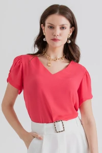 Blusa manga aberta botão forrado