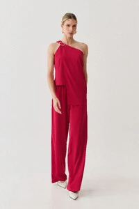 Conjunto de Blusa Regata Dupla Assimétrica Um Ombro Só Gold e Calça Pantalona Elástico