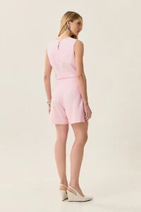 Conjunto de Linho de Blusa Regata Ombro Pregas e Shorts