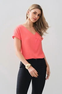 Blusa Manga Morcego Decote V Transpassado Botão Forrado