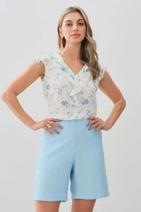 Regata Floral Decote V Ombro Babados
