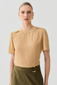 Blusa Decote Redondo Ombro Prega
