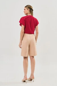 Blusa Assimétrica Manga Morcego Gola Fluida Ombro Gold Double
