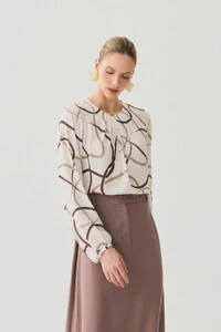 Blusa Abstrata Manga Longa Decote Pregas