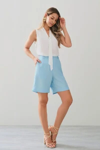 Regata Gola Baixa Laço Decote V Ombro Prega