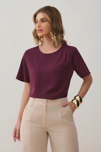 Blusa Assimétrica Pregas Ombro Esquerdo
