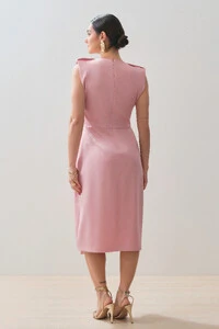 Vestido Midi Regata Transpassada Ombro Martingale Gold