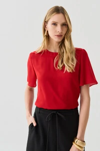 Blusa Decote Redondo Ombro Prega