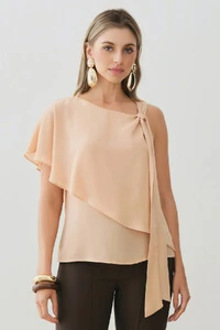 Blusa Assimétrica Dupla Transpassada Um Ombro Só Laço