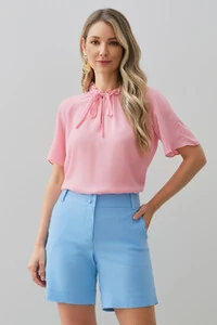 Blusa Manga Reglan Gola Babadinho Decote V Laço
