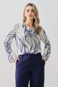 Blusa Abstrata Manga Longa Flare Decote Drapeado (cópia)