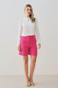 Shorts de Alfaiataria Prega Botão Forrado