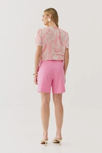 Blusa Folhagem Manga Dupla Decote V
