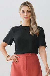 Blusa Decote Redondo Ombro Prega