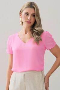 Blusa Manga Franzida Elástico Decote V