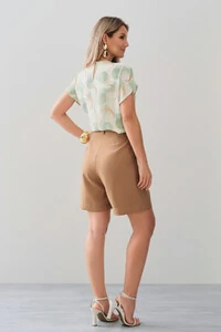 Blusa Abstrata Manga Morcego Ombro Pregas Double