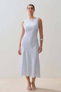 Vestido Midi Regata Listrado Recortes