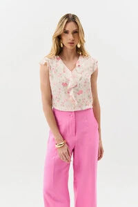Regata Floral Decote V Ombro Babados