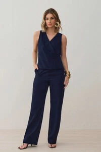 Conjunto de Blusa Regata Transpassada Pregas Triple e Calça Reta