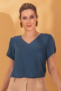 Blusa manga aberta botão forrado