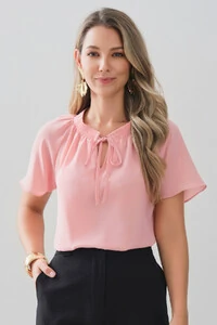 Blusa Manga Raglan Decote Lastex Laço