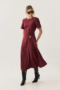 Vestido Midi de Alfaiataria Assimétrico Transpassado Pregas Gold