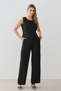 Conjunto de Alfaitaria Colete e Calça Reta Botões Forrados