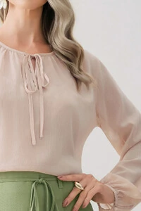Blusa de Chiffon Yoryu Manga Longa Decote Gota Laço