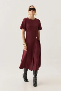 Vestido Midi de Alfaiataria Assimétrico Transpassado Pregas Gold