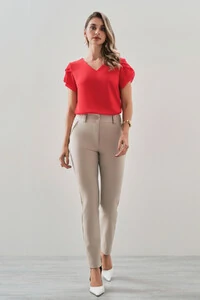 BLUSA MANGA TULIPA DUPLA DECOTE V
