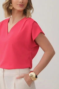 Blusa Manga Morcego Decote V Ombro Pregas Double