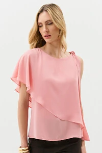 Blusa Assimétrica Dupla Transpassada Um Ombro Só Laço