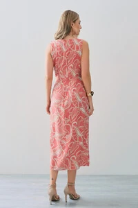 Vestido Midi Regata Assimétrico Transpassado Folhagem Um Ombro Torcido Lateral Franzida