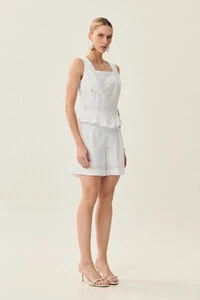 Conjunto de Laise de Algodão de Blusa regata Crop Decote Quadrado Babado e Shorts Pregas Double