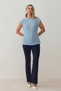 Blusa Assimétrica Drapeada Manga Morcego Ombro Esquerdo Pregas Double