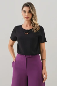 BLUSA DECOTE VAZADO RECORTE MINI BOTÕES FORRADOS DOUBLE