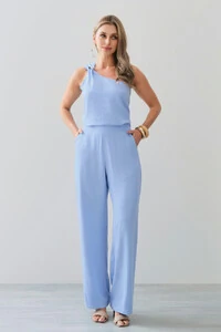 Conjunto de Blusa Regata Assimétrica Um Ombro Só Torcido e Calça Reta