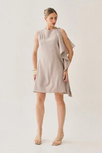 Vestido Regata Assimétrico Ombro Pregas Double Drapeado Gold