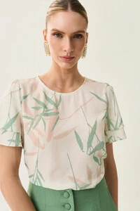 Blusa Folhagem Manga Dupla