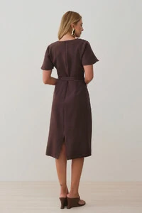 Vestsido Midi Decote V Cinto Fivela Gold